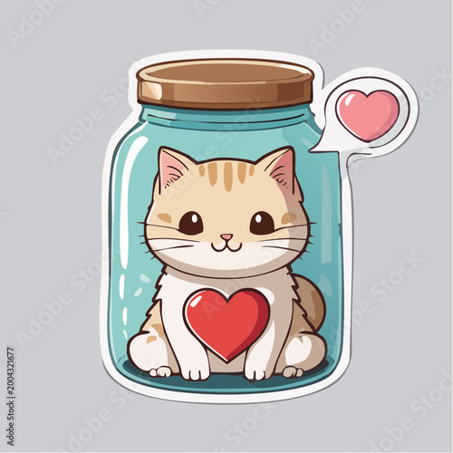 Cute Kawaii Cat in a Jar with Heart