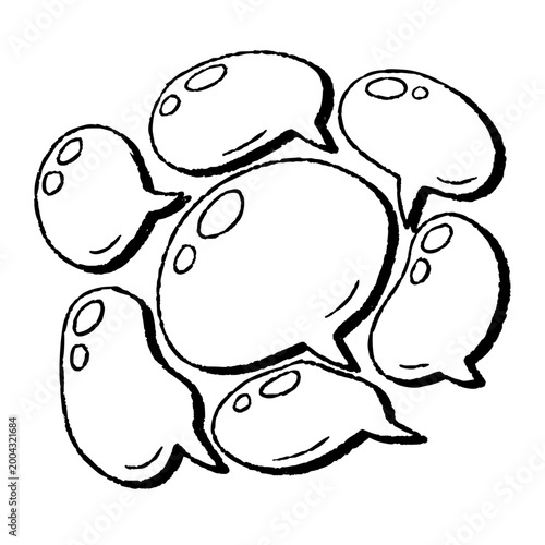 Speech cloud set, hand drawn doodle talk balloon collection with highlights. Shiny comic chat bubble, dialogue message box, social media icon kit. Speech cloud design.