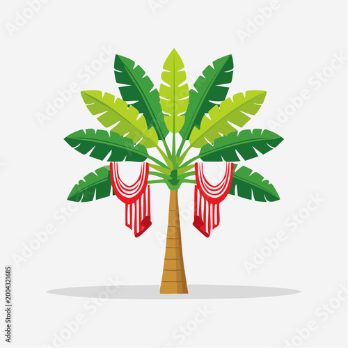 Decorated Banana Tree with Red and White Banners