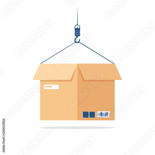 Cardboard Box Suspended by Crane Hook