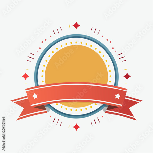 Award Ribbon Badge with Sunburst and Stars