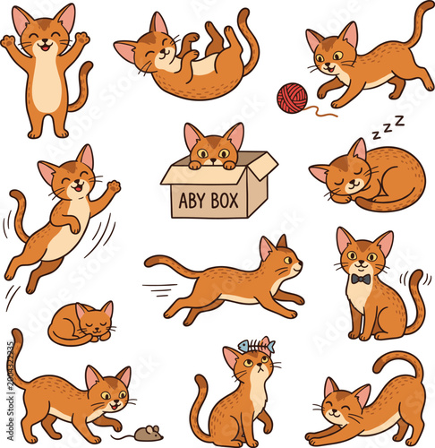 cute cartoon abyssinian doodle vector set design illustration