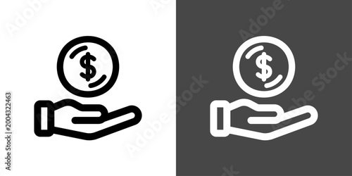 シンプルなお金と手のひらの支払いや貯金のイメージアイコン　ドル