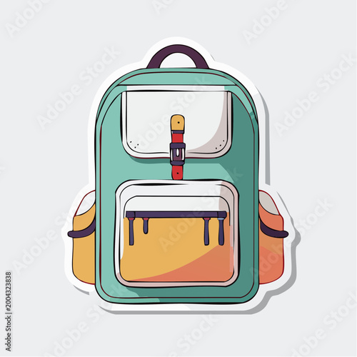 Illustration of a Teal Backpack with Orange and White Pockets