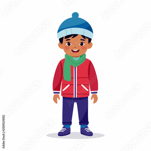 Cartoon Boy in Winter Clothes