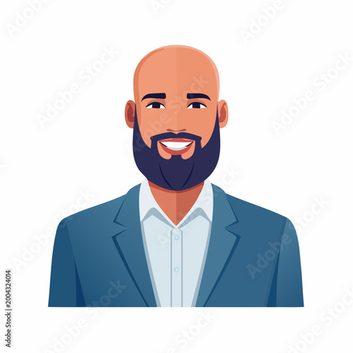 Bald Man with Beard Wearing a Blue Suit