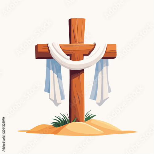 Wooden Cross with White and Blue Cloth