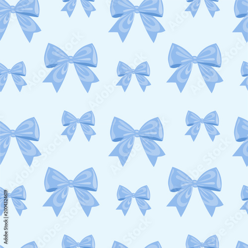 Set of cute bows coquette aesthetic pattern seamless blue ribbon bow isolated on blue background. watercolor bow poster, cards, banner in Trendy retro for print for textiles, wrapping paper, wallpaper