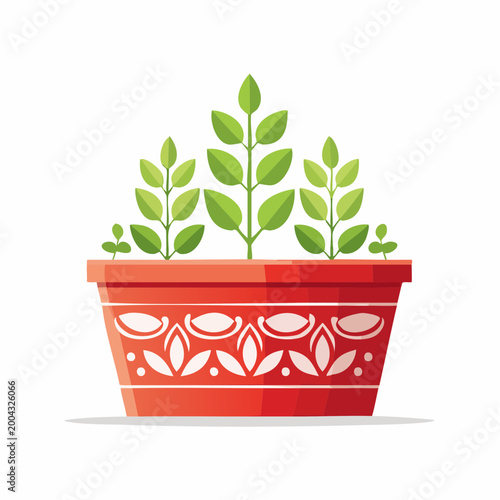 Potted Plants Growing in Decorative Red Planter