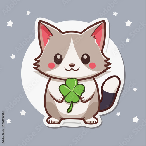 Cute Cat Holding a Four-Leaf Clover