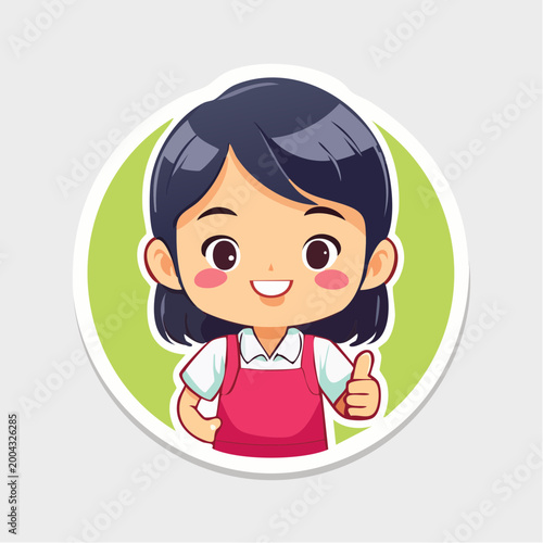 Cute Cartoon Girl Giving Thumbs Up