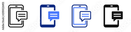 Vector icon or logo of mobile phone and text message related to chat application, online communication. Symbol for website or app UI, logo design, illustration