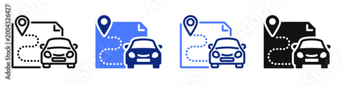 Vector icon or logo of car navigation system with route and GPS marker related to travel and journey, geolocation mobile app. Symbol for website or app UI, logo design, illustration
