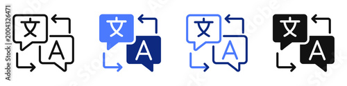 Vector icon or logo of speech bubbles and text related to translation and localization, language learning and education. Symbol for website or app UI, logo design, illustration