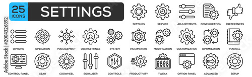 Settings Icon Set Collection. Containing Design Settings, Options, Configuration, Preferences, Adjustments