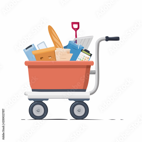 Shopping Cart Filled with Various Items