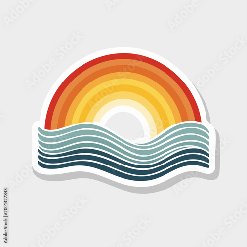 Retro Rainbow Over Stylized Waves