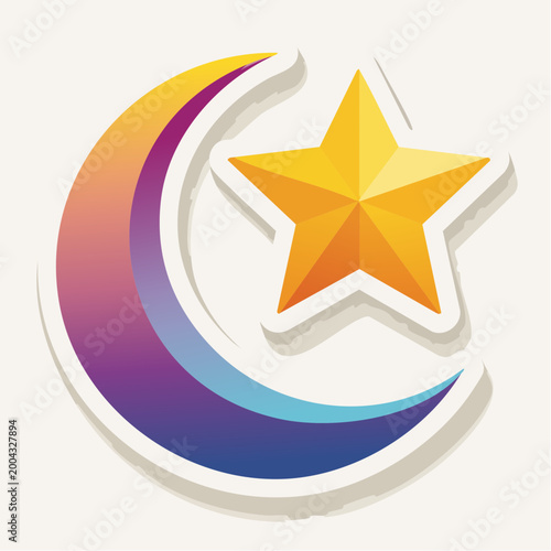 Islamic Crescent Moon and Star Icon
