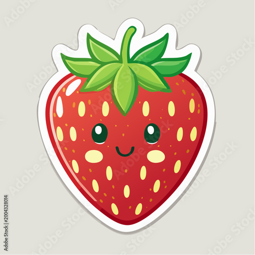 Cute Kawaii Strawberry Character with Smiling Face