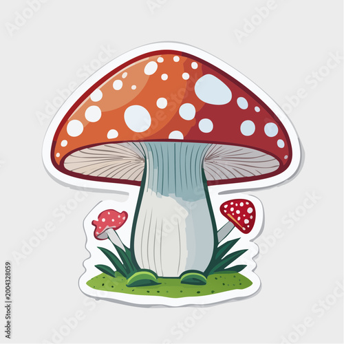 Cute Cartoon Red Mushroom with White Spots