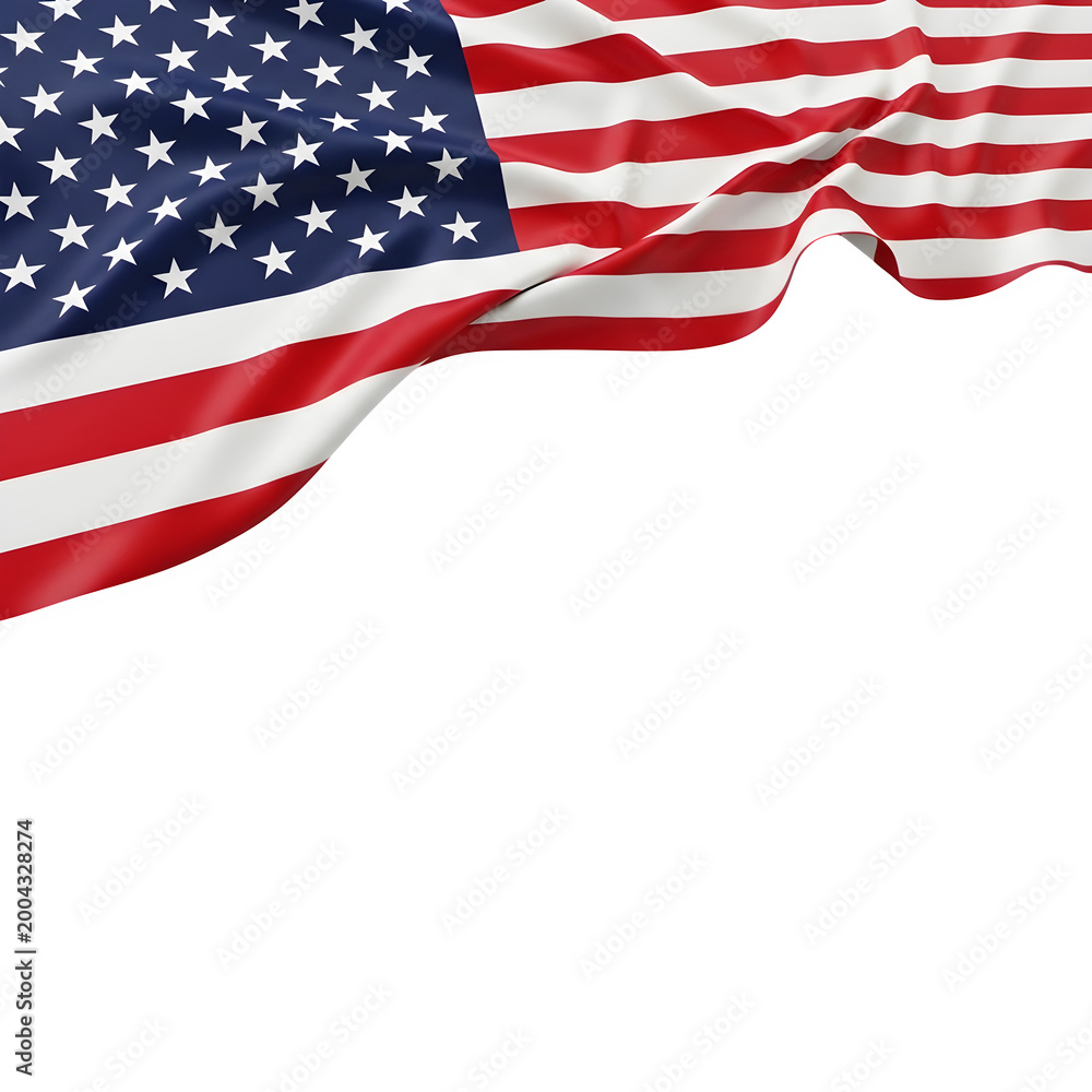 Fototapeta premium American independence day celebration patriotic usa flag waving isolated on transparent background