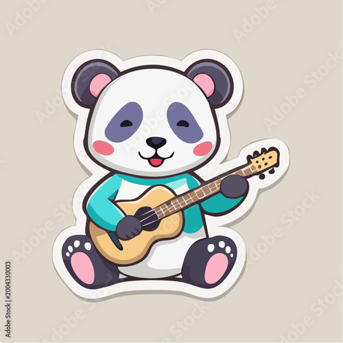 Cute Panda Playing Guitar Cartoon Sticker