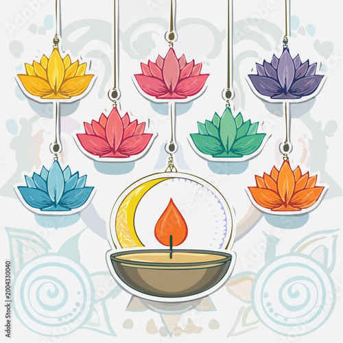 Colorful Lotus Flowers and Candle Decoration