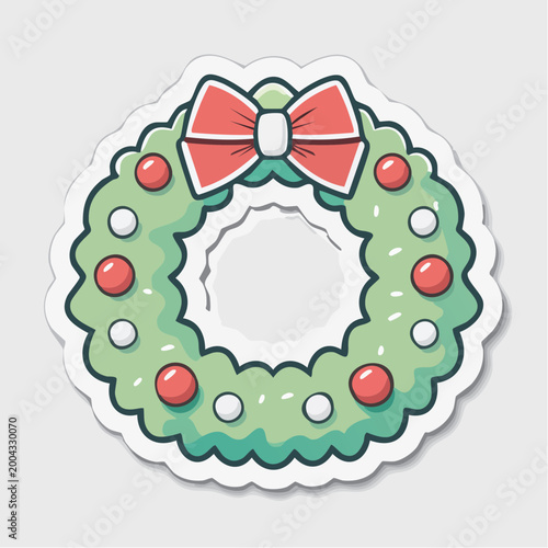 Christmas Wreath with Red Bow and Ornaments