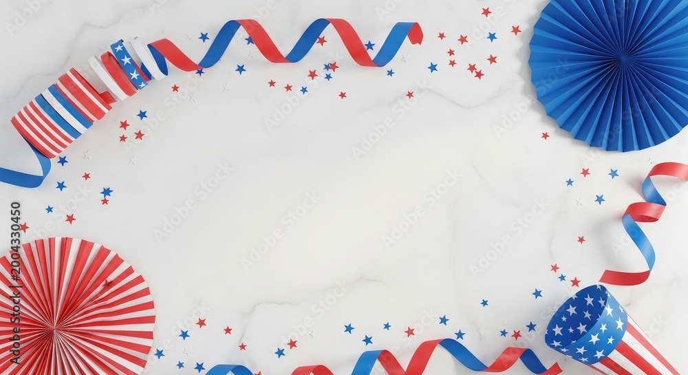 Obraz premium Festive american independence day celebration red white and blue decorations for july 4th holiday