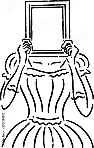 Surreal Vintage Woman in Dress Holding Picture Frame Over Face
