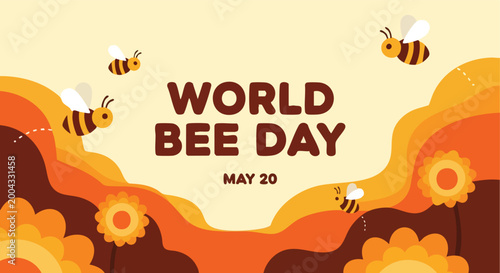 World Bee Day. Illustration. Flat Retro Style. Smooth Vector. Social Media Banner.
