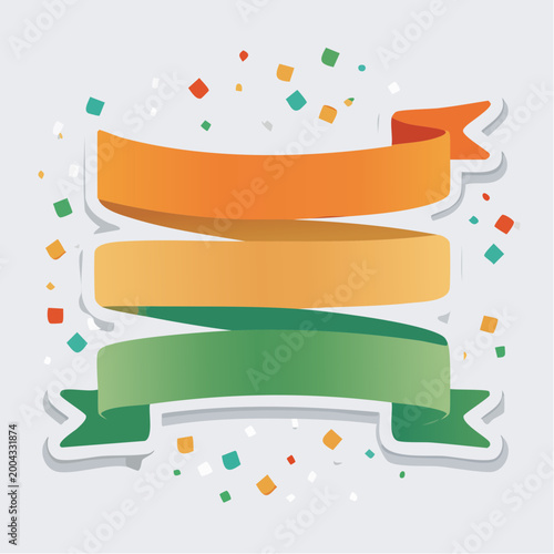 Orange, Yellow, and Green Ribbon with Confetti