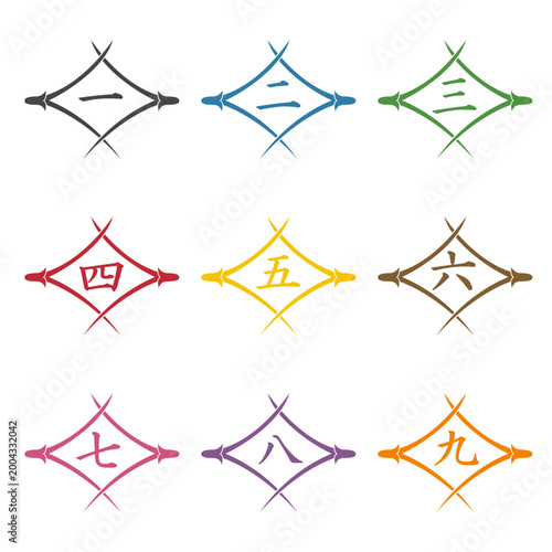 日本風イラスト素材：ポイント,重要,チェック,注目,注意,数字	
