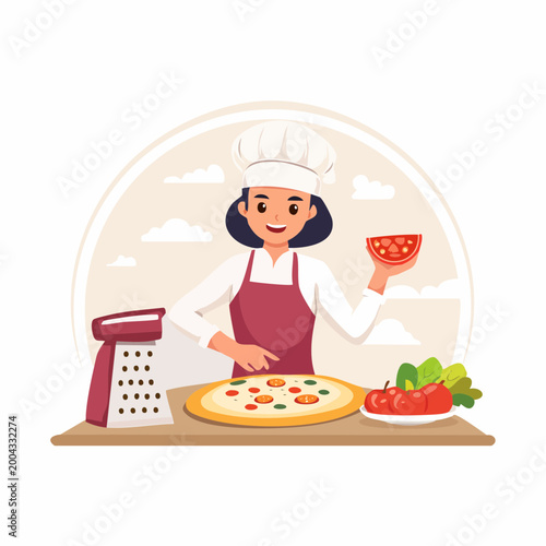 Chef Preparing Pizza with Fresh Ingredients