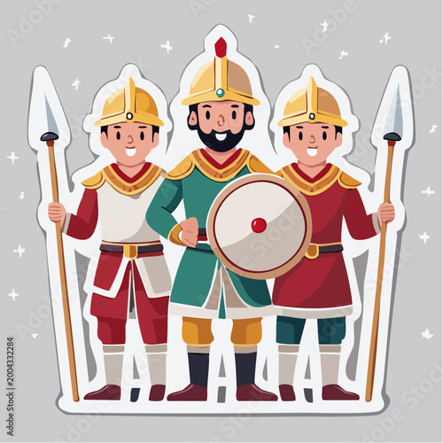 Cartoon Warriors with Spears and Shield