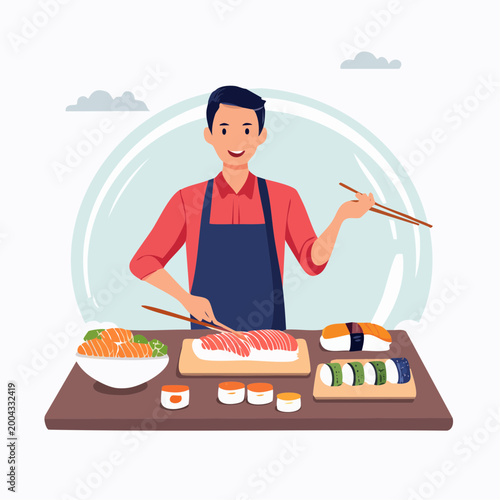 Sushi Chef Preparing Fresh Sushi