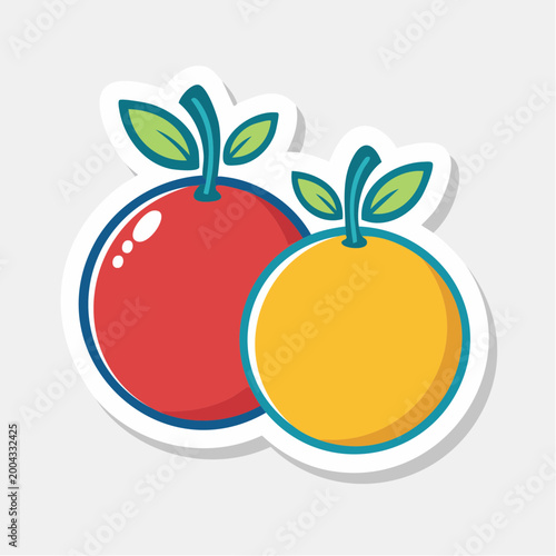 Stylized Red and Yellow Fruits with Leaves