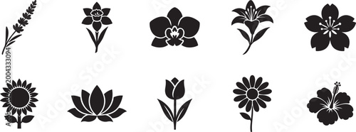 Flower icon set vector isolated on white background with floral symbols for nature design use.
