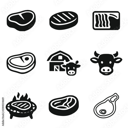 Meat vector icon set. Beef vector illustration. Steak symbol. BBQ sign.