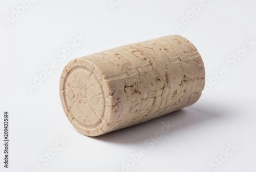 Close-Up of a Natural Cork Stopper on White Background