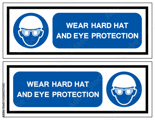 Wear Hard Hat And Eye Protection Symbol Sign ,Vector Illustration, Isolate On White Background Label. EPS10