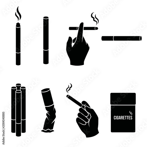 black and white vector silhouette set of cigarette