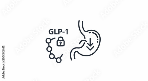 GLP-1 hormone regulating stomach emptying and glucose metabolism, icon concept