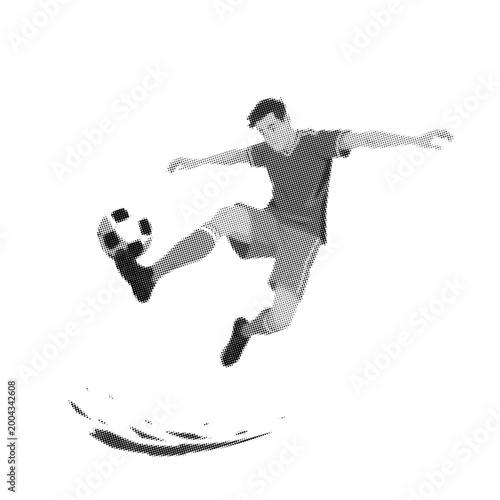 Football player with ball, dynamic silhouettes in halftone style, championship celebration 2026
