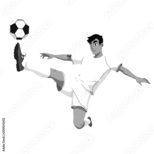 Football player with ball, dynamic silhouettes in halftone style, championship celebration 2026
