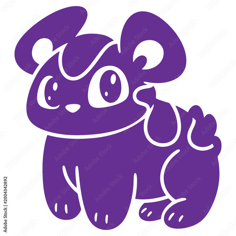 Fototapeta premium Adorable Cartoon Puppy Sitting and Looking Up with Big Eyes and Ears
