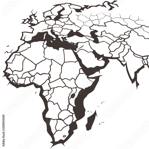 africa continent map with cracked earth texture on white background