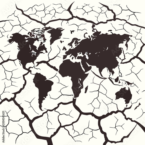 World map silhouette formed by cracked earth global drought concept