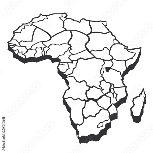 Africa continent outline black and white line drawing on white background