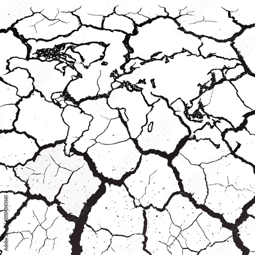 Cracked earth texture dry soil with fissures on white background